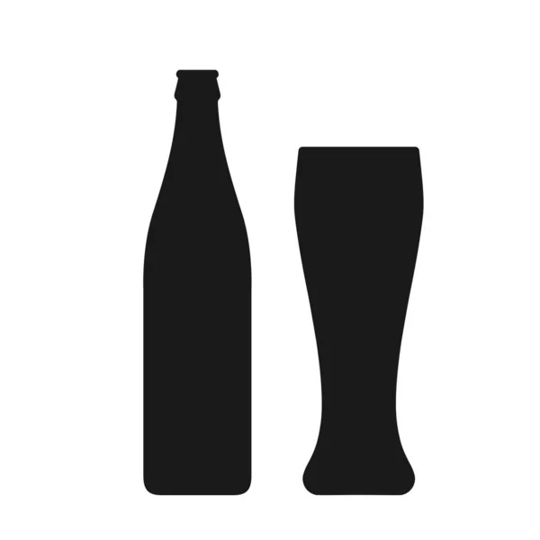 Bierflasche und Glassilhouetten — Stockvektor
