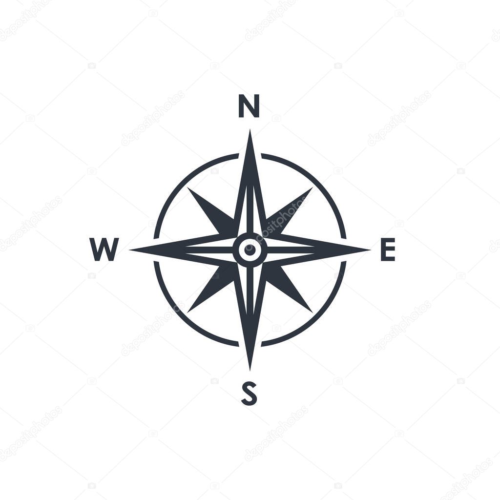 Compass icon. Wind rose sign. Compass symbol isolated on white background. Vector illustration