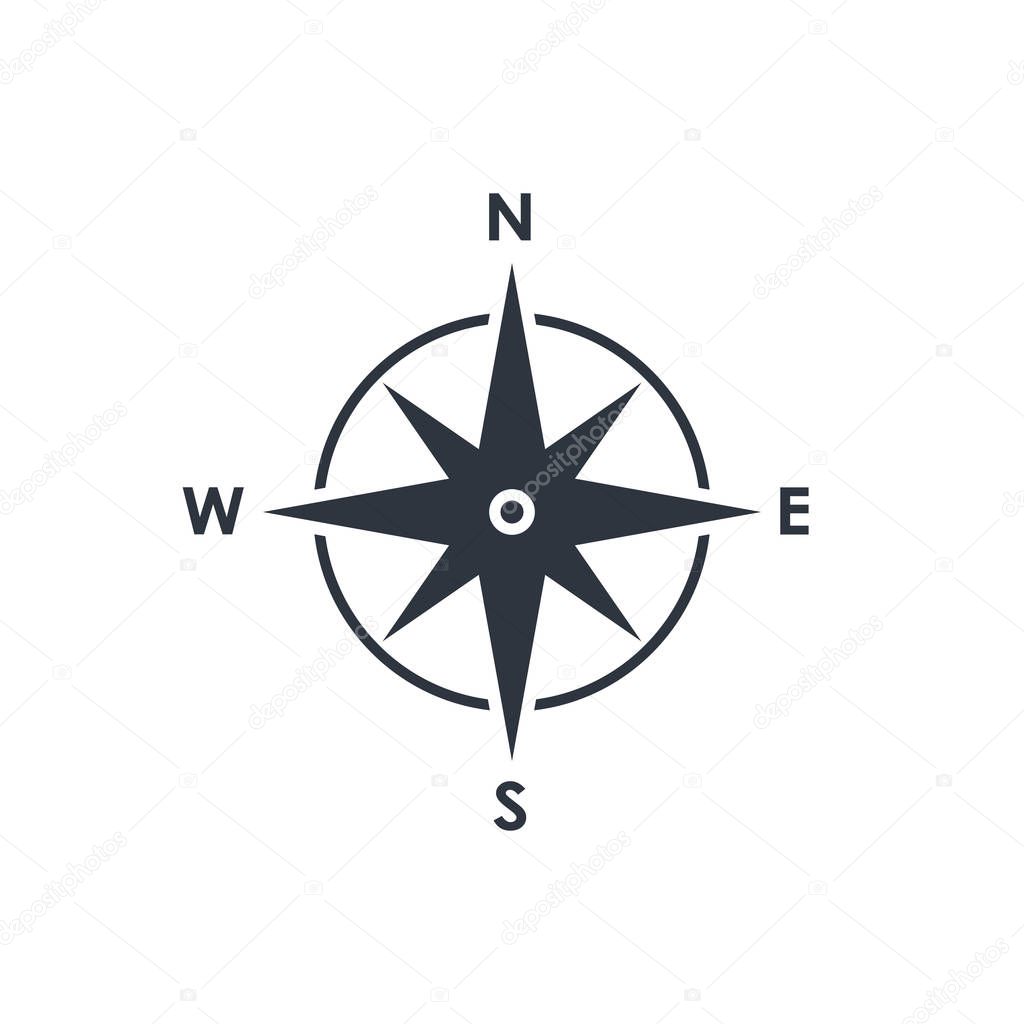 Compass graphic icon. Wind rose sign. Compass symbol isolated on white background. Vector illustration