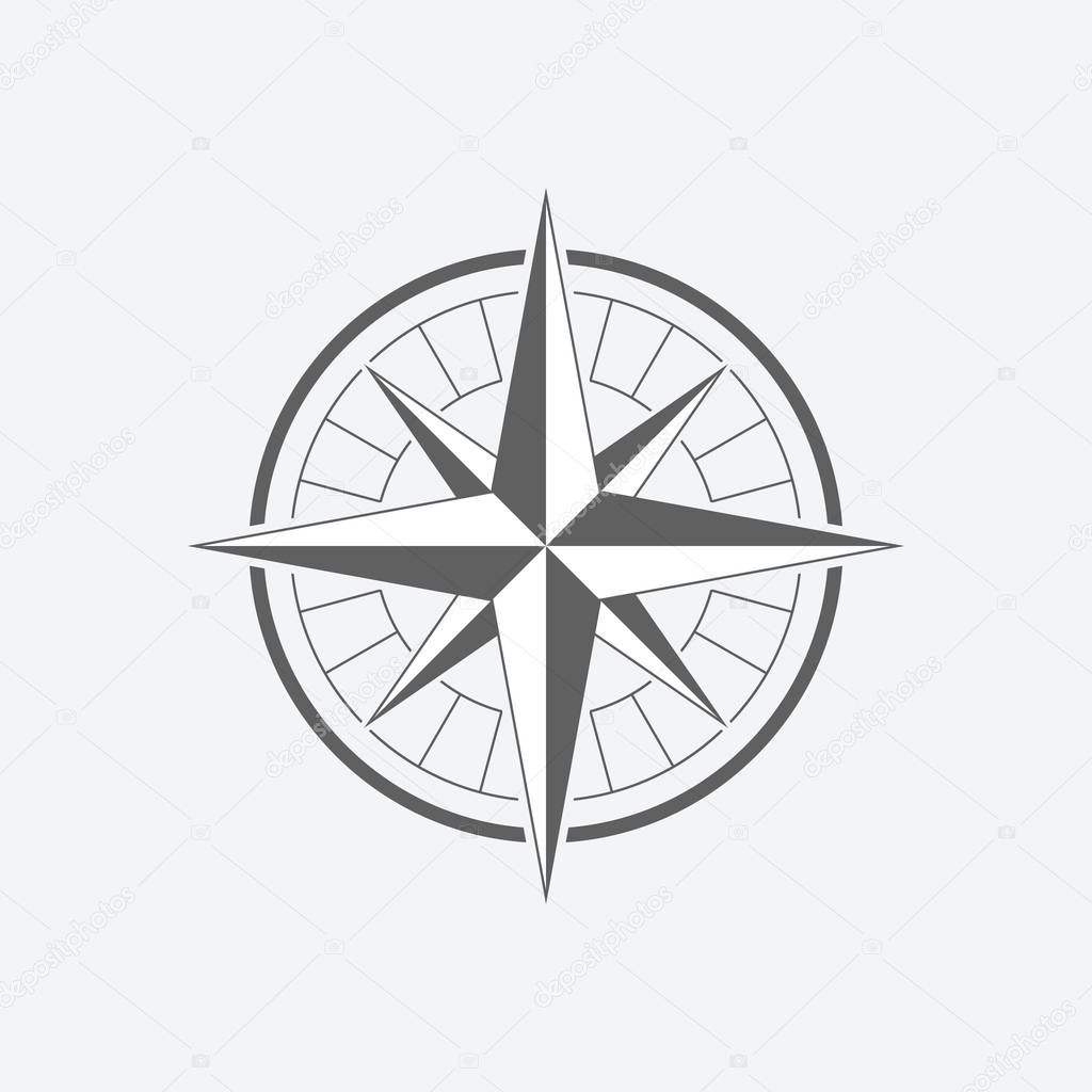 Compass graphic icon. Wind rose sign. Compass symbol isolated on white background. Vector illustration