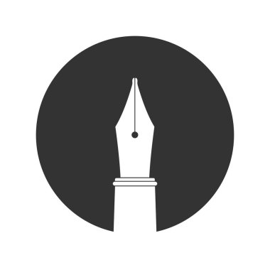 Mürekkep kalem grafik simgesi. Beyaz arkaplanda izole edilmiş çemberdeki mürekkep ucu işareti. Dolma kalem sembolü. Vektör illüstrasyonu