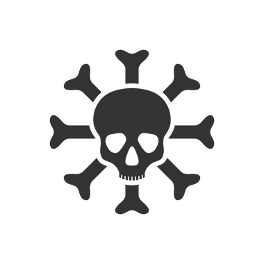 İnsan kafatası ve kemik grafik ikonu. Kafatası ve kemikler beyaz arka planda izole edilmiş. Ölümcül tehlike sembolü. Vektör illüstrasyonu