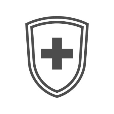 Dokunulmazlık ikonunun korunması. Kalkan bağışıklık sistemi konsepti. Beyaz arka planda izole edilmiş sağlık işareti. Vektör illüstrasyonu 