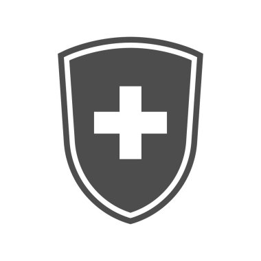 Dokunulmazlık ikonunun korunması. Kalkan bağışıklık sistemi konsepti. Beyaz arka planda izole edilmiş sağlık işareti. Vektör illüstrasyonu 