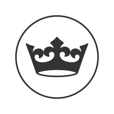 Crown grafik ikonu. Beyaz arka planda izole edilmiş çemberdeki taç işareti. Kraliyet sembolü. Vektör illüstrasyonu