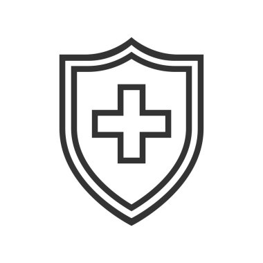 Dokunulmazlık ikonunun korunması. Kalkan bağışıklık sistemi konsepti. Beyaz arka planda izole edilmiş sağlık işareti. Vektör illüstrasyonu 