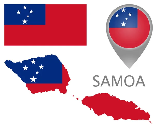 Renkli Bayrak Harita Işaretleyici Samoa Bayrağının Renginde Samoa Haritası Yüksek — Stok Vektör