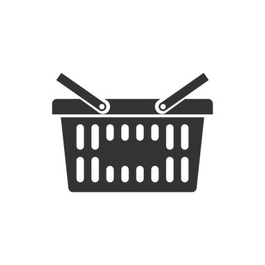 Alışveriş sepeti grafik ikonu. Beyaz arka planda izole edilmiş yemek sepeti işareti. Vektör illüstrasyonu
