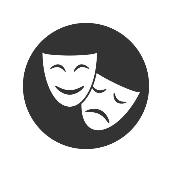 Ícone Gráfico Máscaras Teatrais Máscaras Sinal Círculo Isolado Fundo Branco — Vetor de Stock