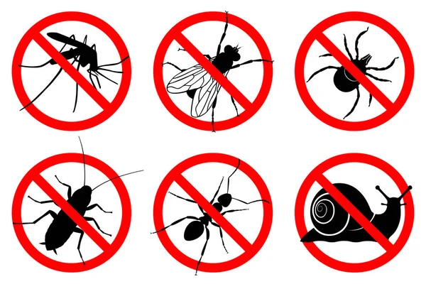 Znaki Zakazujące Owadów Nie Komary Muchy Karaluchy Mrówki Roztocza Ikona — Wektor stockowy