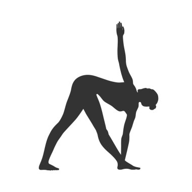 Yoga yapan kadın grafik ikonu pozu veriyor. Yoga yapan bir kadının silueti. Beyaz arka planda izole edilmiş işaret. Vektör illüstrasyonu