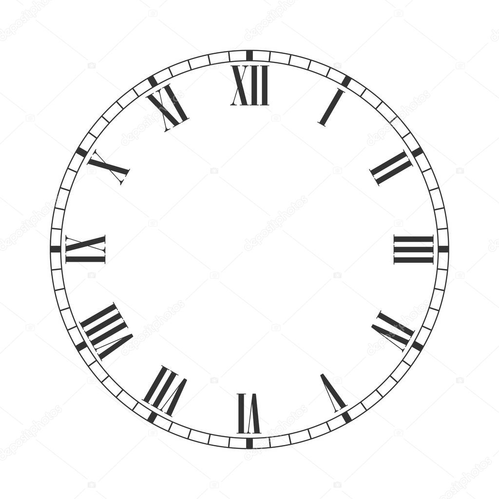 Clock face icon. Symbol retro dial watch isolated on white  background. Design template closeup. Vector illustration