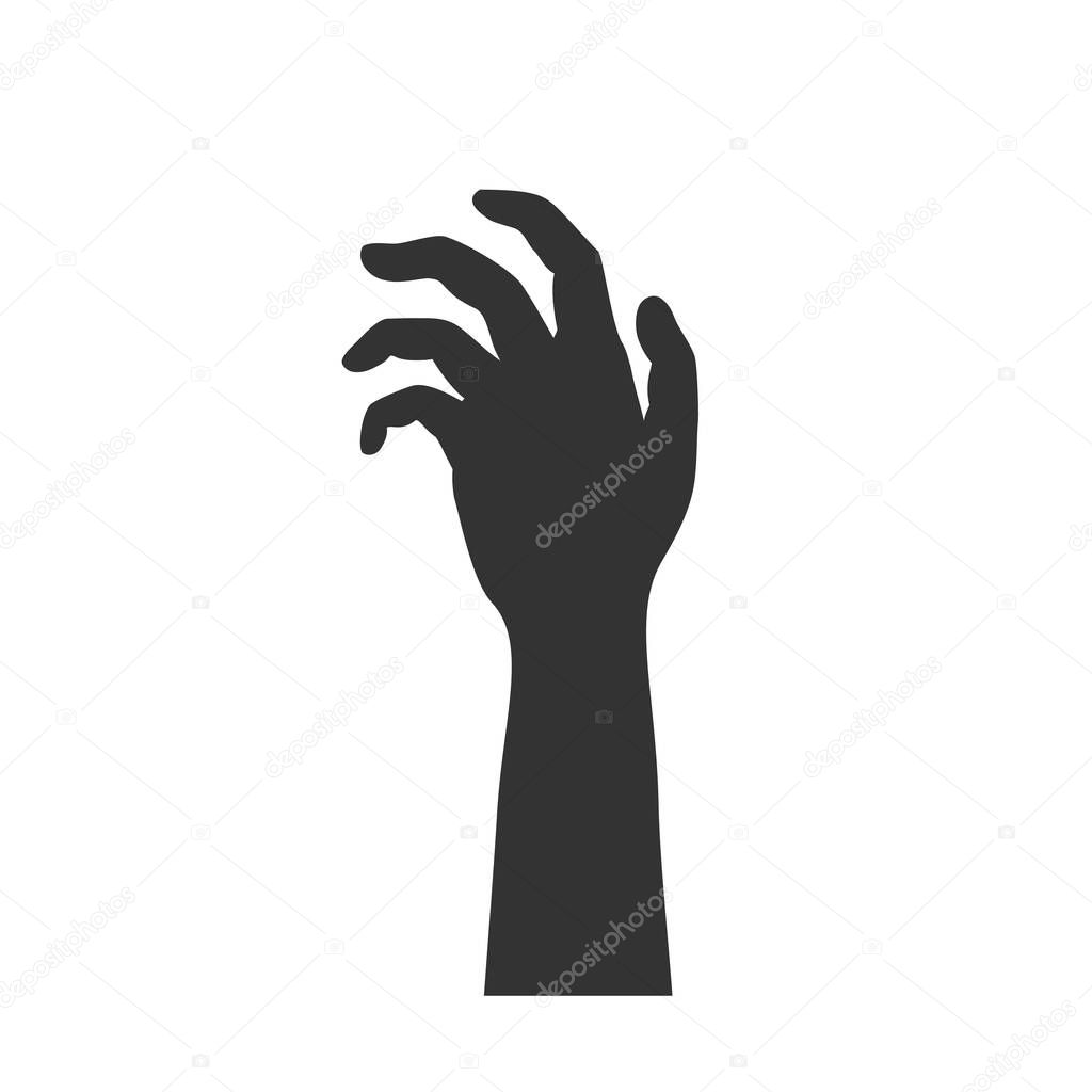 Hand of zombie graphic icon. Hand from under ground isolated symbol on white background. Vector illustration