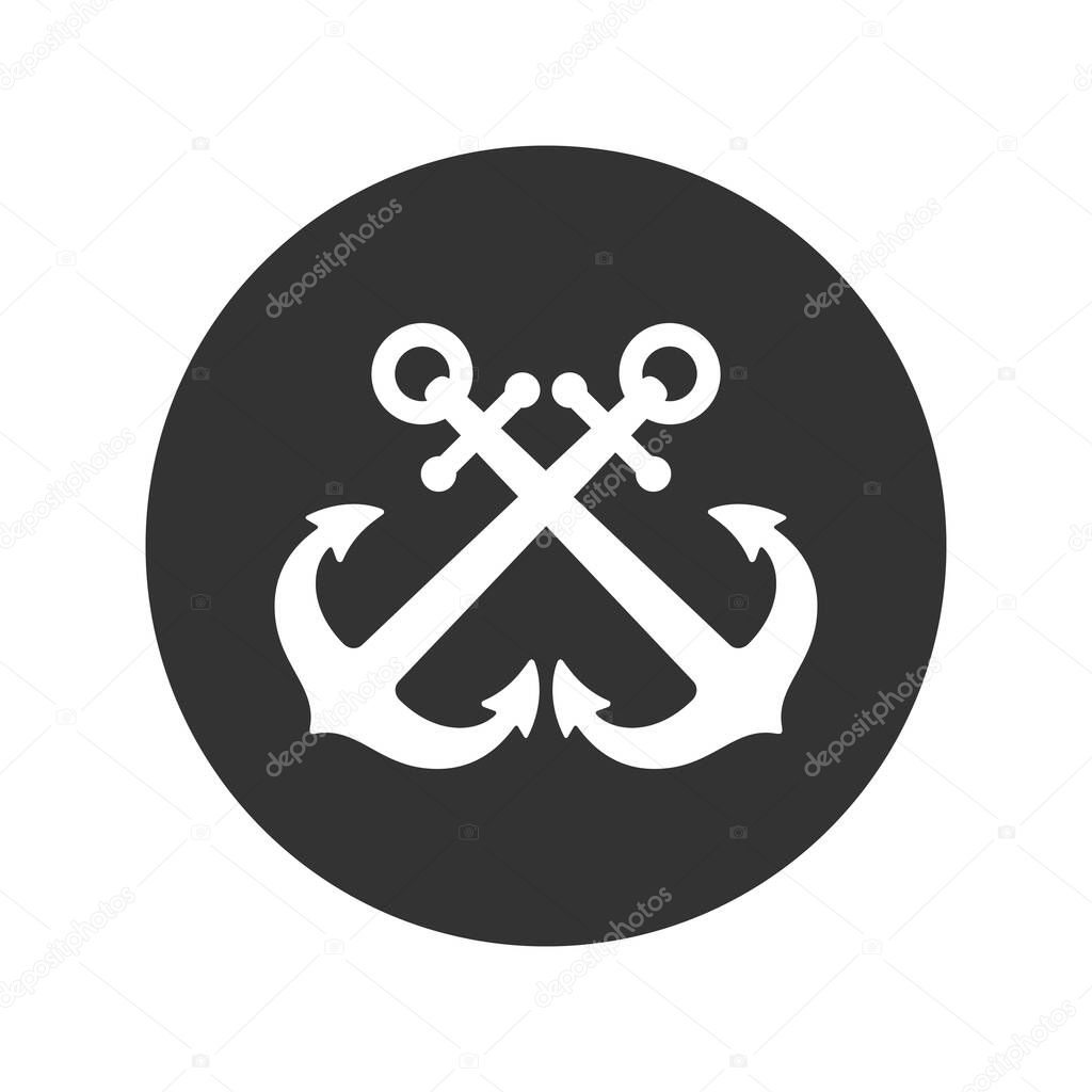 Crossed anchors graphic icon.  Anchors of ships sign in the circle isolated on white background. Vector illustration