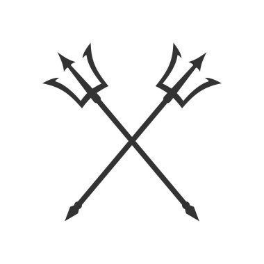 Poseidon Trident grafik ikonu. Beyaz arka planda çapraz zıpkın izi var. Vektör illüstrasyonu 