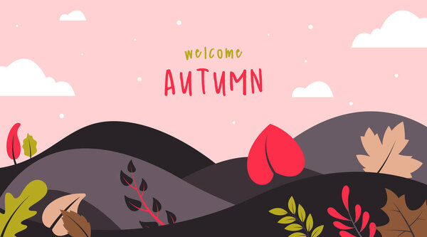 Flat Autumn Landscape Background Illustration Vector — Stock Vector