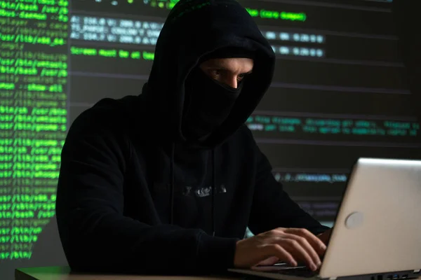 Hacker internet computer crime cyber attack network security programming code password protection — Stock Photo, Image