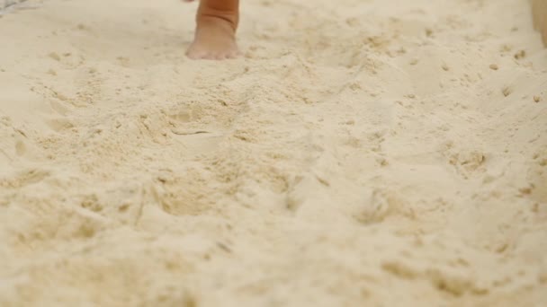 Kvinnors sexiga ben på stranden. Vandrande kvinnliga fötter. Närbild — Stockvideo