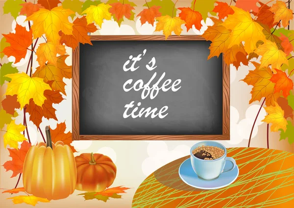 秋叶与南瓜 秋天桌上的咖啡 喝咖啡的时间 — 图库矢量图片