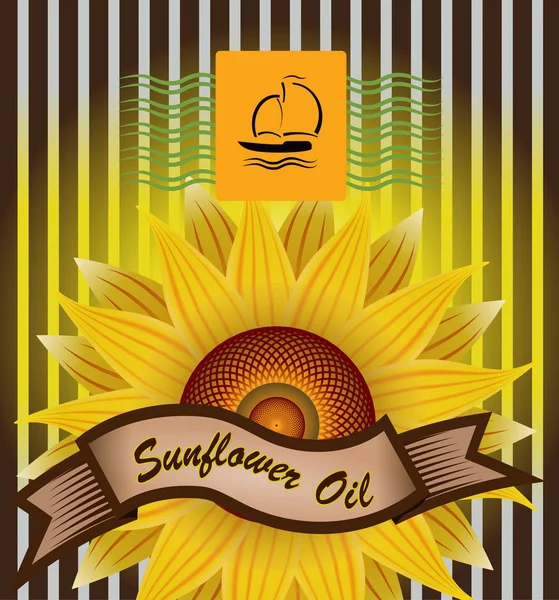 Vector Label Refined Sunflower Oil Sunflower — Stock Vector