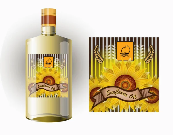 Vektor Etikett Für Raffiniertes Sonnenblumenöl Mit Sonnenblume — Stockvektor