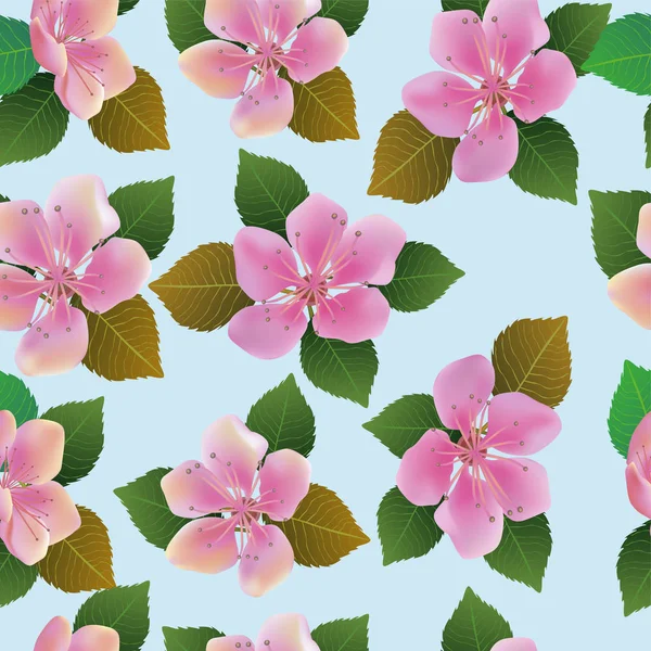 Fondo Primavera Sin Costura Vectorial Con Flores Blancas Rosadas Con — Archivo Imágenes Vectoriales