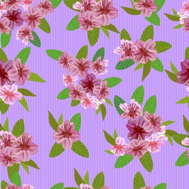 Vektör sorunsuz bahar arka plan yeşil ve sarı yaprakları ile beyaz ve pembe çiçekli