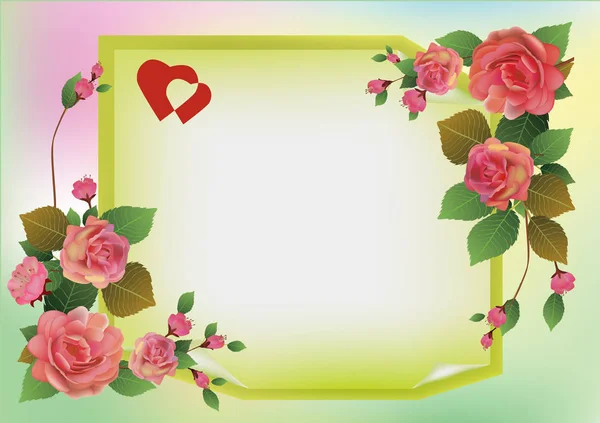 Cartes Vœux Vectorielles Roses Fleurs Printanières Sur Fond Jaune — Image vectorielle