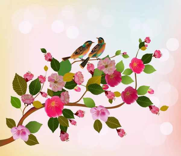Ilustración Vectorial Primavera Todo Despierta Las Flores Sakura Florecen — Archivo Imágenes Vectoriales