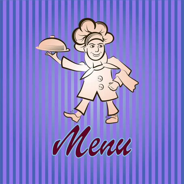 Ilustración Vectorial Menú Cocina Restaurante Bar Cocinero Lleva Una Comida — Archivo Imágenes Vectoriales