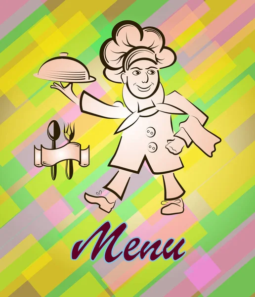 Ilustración Vectorial Menú Cocina Restaurante Bar Cocinero Lleva Una Comida — Vector de stock