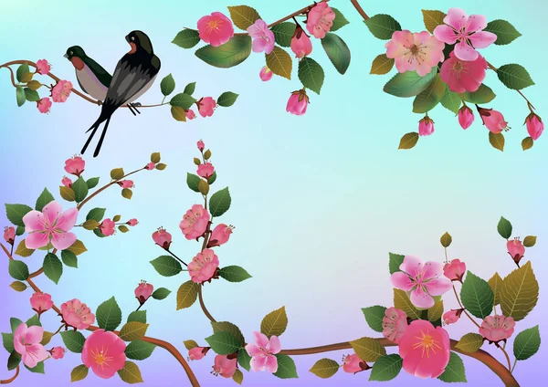 Bahar Tüm Uyanır Sakura Çiçek Çiçekler — Stok Vektör