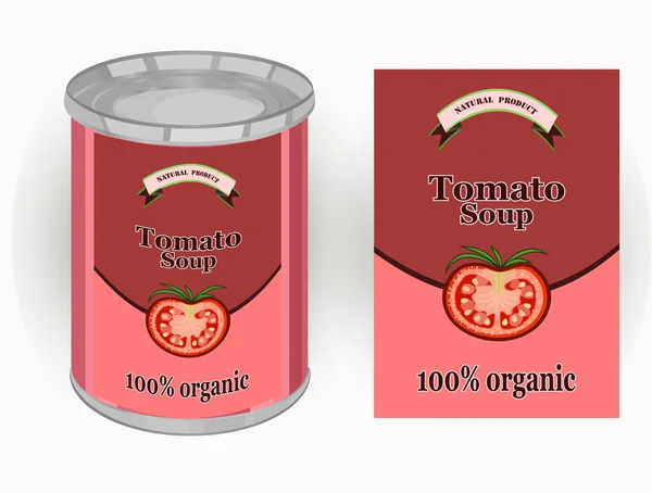 Ilustração Vetorial Uma Sopa Tomate Enlatada Uma Lata —  Vetores de Stock