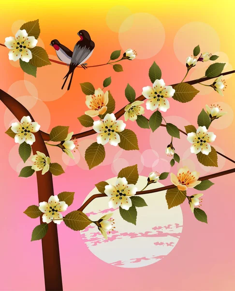 Lente Alle Wakker Bloemen Sakura Bloesem — Stockvector
