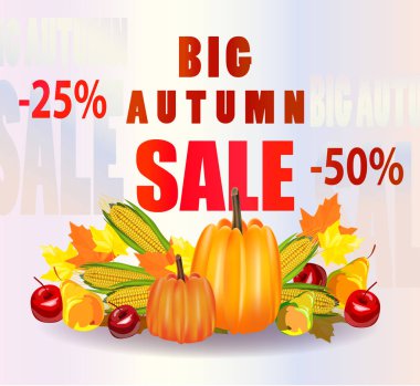 Sonbahar yaprakları illüstrasyon vektör, indirim. Sonbaharda satış.