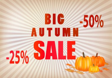 Sonbahar yaprakları illüstrasyon vektör, indirim. Sonbaharda satış.