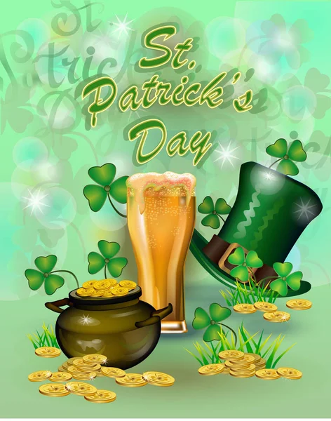 Patrick Day Groeten Vectorillustratie Gelukkige Patricks Day Blurred Groene Achtergrond — Stockvector