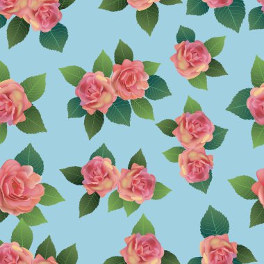 Vektör sorunsuz bahar arka plan yeşil ve sarı yaprakları ile beyaz ve pembe çiçekli