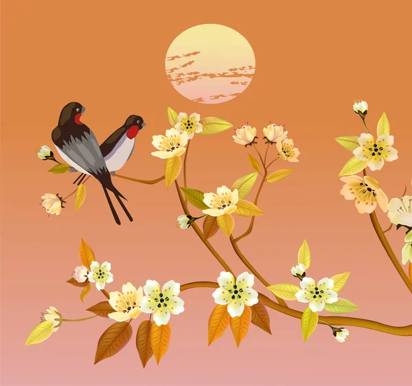 Ilustración Vectorial Primavera Todo Despierta Las Flores Sakura Florecen — Archivo Imágenes Vectoriales