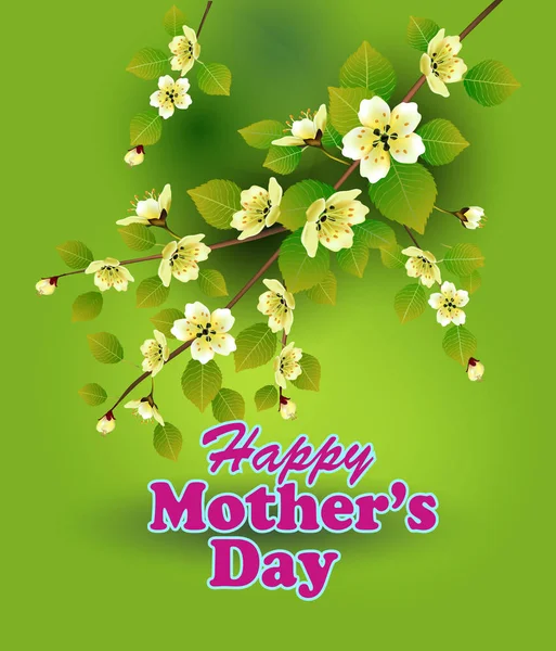 Вітальна Листівка Дня Матері Зеленому Тлі Білі Квіти — стоковий вектор