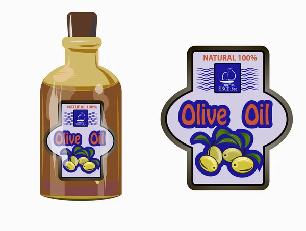 Illustration Vectorielle Une Étiquette Huile Olive — Image vectorielle