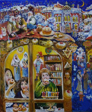 Mutlu Hanukkah tatil resmi. Resim, yağ.
