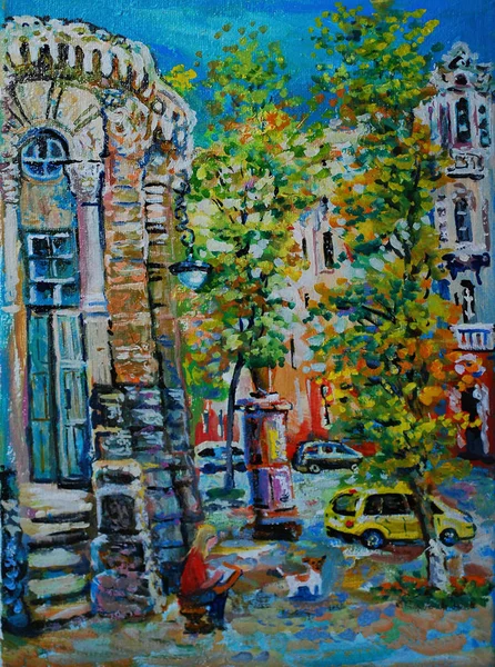 Painting artist paints the old city of Kyev. . Painting, oil.
