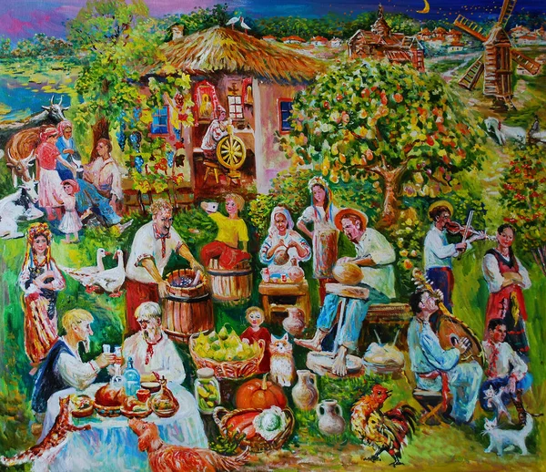 Malowanie Wiejskich Wakacji Ukraińskiej Wsi Ivan Kupala Malowanie Olejem — Zdjęcie stockowe