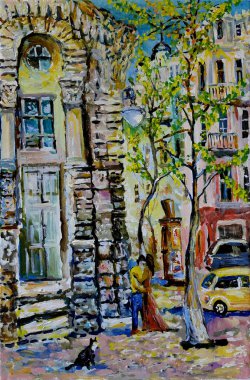 Iki sevgili sinagog yakınında. Madde.