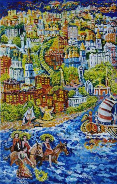 Dinyeper üzerinde Kiev Ivan Kupala resim kutlama. Madde.