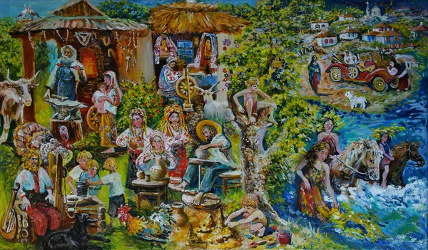 Pintar Unas Vacaciones Rurales Pueblo Ucraniano Ivan Kupala Pintura Óleo —  Fotos de Stock