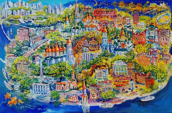 Oil Paintings Fabulous View Kiev Ukraine Fine Art — Stock Photo, Image