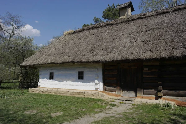 Velha Casa Ucraniana Cabana Ucraniana Século Xix Paisagem Primavera Árvores — Fotografia de Stock