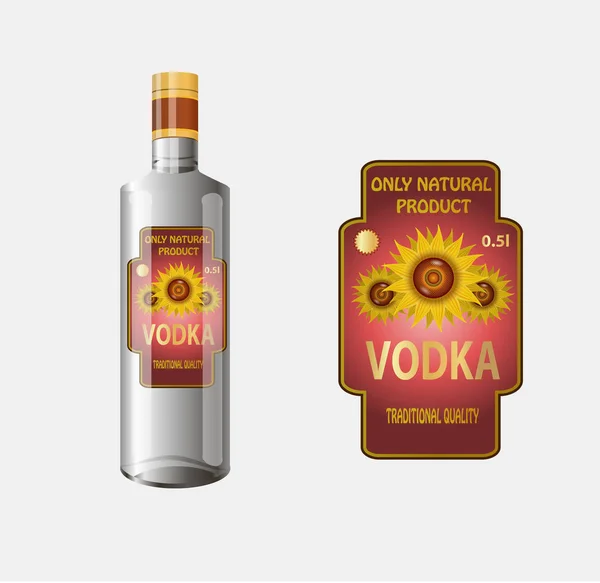 Etikettendesign Von Rotem Wodka Auf Flaschen Vektorillustration — Stockvektor